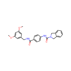 COc1cc(CNC(=O)c2ccc(NC(=O)N3Cc4ccccc4C3)cc2)cc(OC)c1 ZINC000167131590