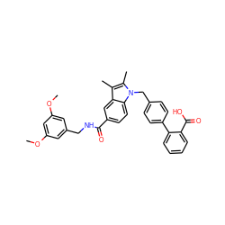 COc1cc(CNC(=O)c2ccc3c(c2)c(C)c(C)n3Cc2ccc(-c3ccccc3C(=O)O)cc2)cc(OC)c1 ZINC000205983362