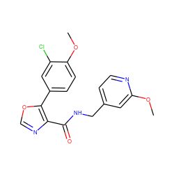 COc1cc(CNC(=O)c2ncoc2-c2ccc(OC)c(Cl)c2)ccn1 ZINC000073294449