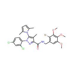 COc1cc(CNC(=O)c2nn(-c3ccc(Cl)cc3Cl)c(-n3c(C)ccc3C)c2C)c(Br)c(OC)c1OC ZINC000049709180