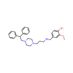 COc1cc(CNCCCN2CCN(CC(c3ccccc3)c3ccccc3)CC2)ccc1O ZINC000299858674