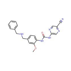 COc1cc(CNCc2ccccc2)ccc1NC(=O)Nc1cnc(C#N)cn1 ZINC000140059567
