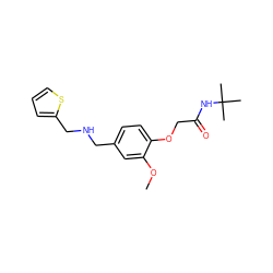 COc1cc(CNCc2cccs2)ccc1OCC(=O)NC(C)(C)C ZINC000004504192