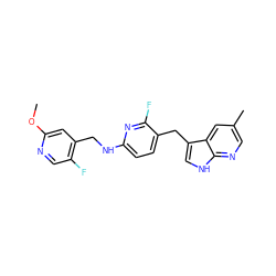 COc1cc(CNc2ccc(Cc3c[nH]c4ncc(C)cc34)c(F)n2)c(F)cn1 ZINC000117445884