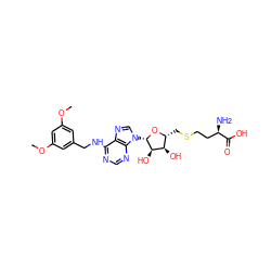 COc1cc(CNc2ncnc3c2ncn3[C@@H]2O[C@H](CSCC[C@@H](N)C(=O)O)[C@@H](O)[C@H]2O)cc(OC)c1 ZINC000058599245