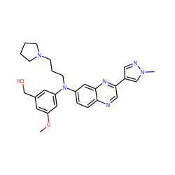 COc1cc(CO)cc(N(CCCN2CCCC2)c2ccc3ncc(-c4cnn(C)c4)nc3c2)c1 ZINC000204154071