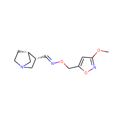 COc1cc(CO/N=C/[C@@H]2CN3CC[C@H]2C3)on1 ZINC000049175233