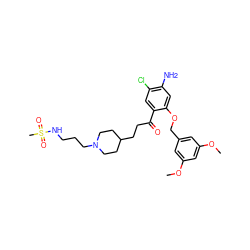 COc1cc(COc2cc(N)c(Cl)cc2C(=O)CCC2CCN(CCCNS(C)(=O)=O)CC2)cc(OC)c1 ZINC000026498266