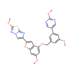 COc1cc(COc2cc(OC)cc3oc(-c4cn5nc(OC)sc5n4)cc23)cc(-c2cnc(OC)nc2)c1 ZINC000144520864