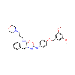 COc1cc(COc2ccc(NC(=O)N[C@@H](Cc3ccccc3)C(=O)NCCCN3CCOCC3)cc2)cc(OC)c1 ZINC000028134595