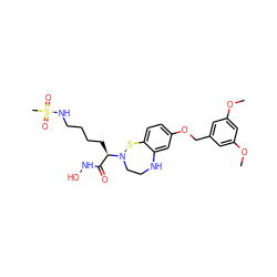 COc1cc(COc2ccc3c(c2)NCCN([C@H](CCCCNS(C)(=O)=O)C(=O)NO)S3)cc(OC)c1 ZINC001772574856