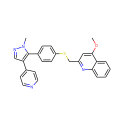 COc1cc(CSc2ccc(-c3c(-c4ccncc4)cnn3C)cc2)nc2ccccc12 ZINC000169324889