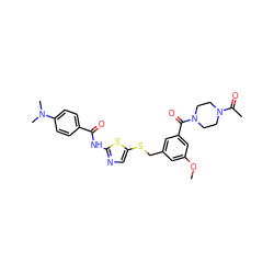 COc1cc(CSc2cnc(NC(=O)c3ccc(N(C)C)cc3)s2)cc(C(=O)N2CCN(C(C)=O)CC2)c1 ZINC000036184856