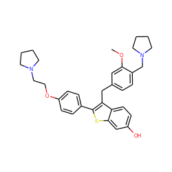 COc1cc(Cc2c(-c3ccc(OCCN4CCCC4)cc3)sc3cc(O)ccc23)ccc1CN1CCCC1 ZINC000003832127
