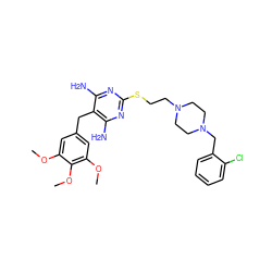 COc1cc(Cc2c(N)nc(SCCN3CCN(Cc4ccccc4Cl)CC3)nc2N)cc(OC)c1OC ZINC000026836800