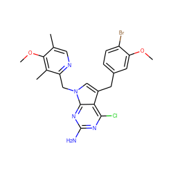 COc1cc(Cc2cn(Cc3ncc(C)c(OC)c3C)c3nc(N)nc(Cl)c23)ccc1Br ZINC001772628121