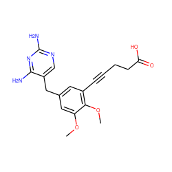 COc1cc(Cc2cnc(N)nc2N)cc(C#CCCC(=O)O)c1OC ZINC000103179239