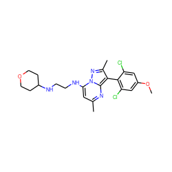 COc1cc(Cl)c(-c2c(C)nn3c(NCCNC4CCOCC4)cc(C)nc23)c(Cl)c1 ZINC000001907802