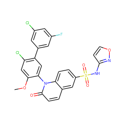 COc1cc(Cl)c(-c2cc(F)cc(Cl)c2)cc1-n1c(=O)ccc2cc(S(=O)(=O)Nc3ccon3)ccc21 ZINC001772603296