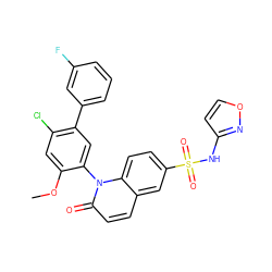 COc1cc(Cl)c(-c2cccc(F)c2)cc1-n1c(=O)ccc2cc(S(=O)(=O)Nc3ccon3)ccc21 ZINC001772612554