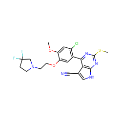 COc1cc(Cl)c(-c2nc(SC)nc3[nH]cc(C#N)c23)cc1OCCN1CCC(F)(F)C1 ZINC000095579528