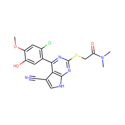 COc1cc(Cl)c(-c2nc(SCC(=O)N(C)C)nc3[nH]cc(C#N)c23)cc1O ZINC000043203809