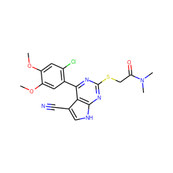 COc1cc(Cl)c(-c2nc(SCC(=O)N(C)C)nc3[nH]cc(C#N)c23)cc1OC ZINC000059111662