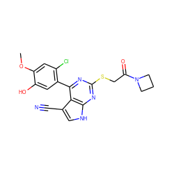 COc1cc(Cl)c(-c2nc(SCC(=O)N3CCC3)nc3[nH]cc(C#N)c23)cc1O ZINC000095580570