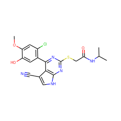 COc1cc(Cl)c(-c2nc(SCC(=O)NC(C)C)nc3[nH]cc(C#N)c23)cc1O ZINC000043203810