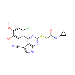 COc1cc(Cl)c(-c2nc(SCC(=O)NC3CC3)nc3[nH]cc(C#N)c23)cc1O ZINC000059111780