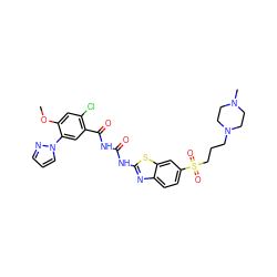 COc1cc(Cl)c(C(=O)NC(=O)Nc2nc3ccc(S(=O)(=O)CCCN4CCN(C)CC4)cc3s2)cc1-n1cccn1 ZINC000163936138