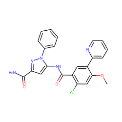 COc1cc(Cl)c(C(=O)Nc2cc(C(N)=O)nn2-c2ccccc2)cc1-c1ccccn1 ZINC001772577682