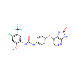 COc1cc(Cl)c(C(F)(F)F)cc1NC(=O)Nc1ccc(Oc2ccnc3[nH]c(=O)[nH]c23)cc1 ZINC000040422408