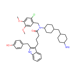 COc1cc(Cl)c(CN(C(=O)CCCc2c(Cc3ccc(O)cc3)[nH]c3ccccc23)C2CCC(CC3CCC(N)CC3)CC2)cc1OC ZINC000028826068