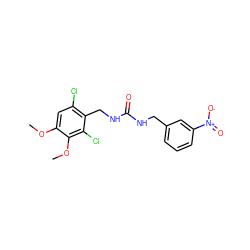 COc1cc(Cl)c(CNC(=O)NCc2cccc([N+](=O)[O-])c2)c(Cl)c1OC ZINC000169328423