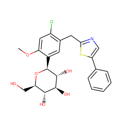 COc1cc(Cl)c(Cc2ncc(-c3ccccc3)s2)cc1[C@@H]1O[C@H](CO)[C@@H](O)[C@H](O)[C@H]1O ZINC000071295736