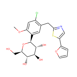 COc1cc(Cl)c(Cc2ncc(-c3ccco3)s2)cc1[C@@H]1O[C@H](CO)[C@@H](O)[C@H](O)[C@H]1O ZINC000071295867