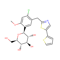 COc1cc(Cl)c(Cc2ncc(-c3cccs3)s2)cc1[C@@H]1O[C@H](CO)[C@@H](O)[C@H](O)[C@H]1O ZINC000071295959