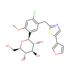 COc1cc(Cl)c(Cc2ncc(-c3ccoc3)s2)cc1[C@@H]1O[C@H](CO)[C@@H](O)[C@H](O)[C@H]1O ZINC000071295789