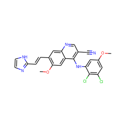 COc1cc(Cl)c(Cl)c(Nc2c(C#N)cnc3cc(/C=C/c4ncc[nH]4)c(OC)cc23)c1 ZINC000028133901