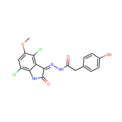 COc1cc(Cl)c2c(c1Cl)/C(=N/NC(=O)Cc1ccc(O)cc1)C(=O)N2 ZINC000072179069