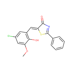 COc1cc(Cl)cc(/C=C2\SC(c3ccccc3)=NC2=O)c1O ZINC000012418314