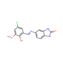 COc1cc(Cl)cc(/C=N/c2ccc3[nH]c(=O)[nH]c3c2)c1O ZINC000105728880