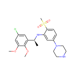 COc1cc(Cl)cc([C@H](C)Nc2cc(N3CCNCC3)ccc2S(C)(=O)=O)c1OC ZINC000072284488