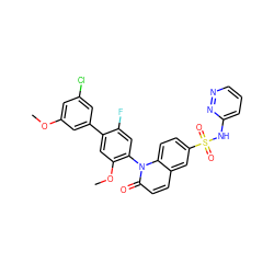 COc1cc(Cl)cc(-c2cc(OC)c(-n3c(=O)ccc4cc(S(=O)(=O)Nc5cccnn5)ccc43)cc2F)c1 ZINC001772606367