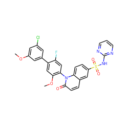 COc1cc(Cl)cc(-c2cc(OC)c(-n3c(=O)ccc4cc(S(=O)(=O)Nc5ncccn5)ccc43)cc2F)c1 ZINC001772597086