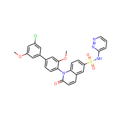COc1cc(Cl)cc(-c2ccc(-n3c(=O)ccc4cc(S(=O)(=O)Nc5cccnn5)ccc43)c(OC)c2)c1 ZINC001772656862