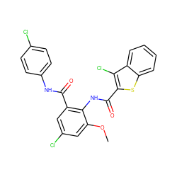 COc1cc(Cl)cc(C(=O)Nc2ccc(Cl)cc2)c1NC(=O)c1sc2ccccc2c1Cl ZINC000013487500