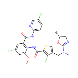 COc1cc(Cl)cc(C(=O)Nc2ccc(Cl)cn2)c1NC(=O)c1scc(CN(C)C2=NC[C@@H](C)O2)c1Cl ZINC000014963120