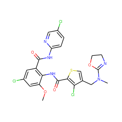 COc1cc(Cl)cc(C(=O)Nc2ccc(Cl)cn2)c1NC(=O)c1scc(CN(C)C2=NCCO2)c1Cl ZINC000001493808